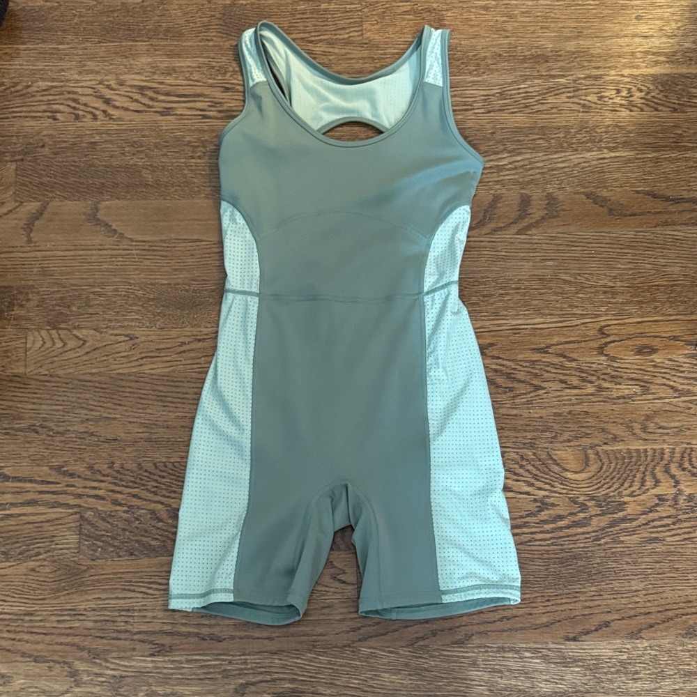 Fabletics Olive Green & Light Mint Athletic Jumpsuit Romper